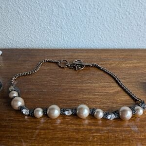 Givenchy Gunmetal Pearl & Crystal Statement Necklace ✨ Authenticated